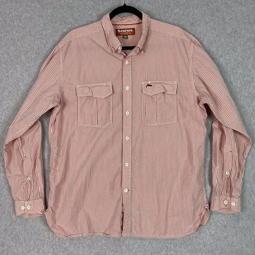 Simms Shirt Mens XL Pink Plaid Long Sleeve Button Up Pockets
